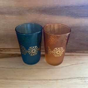 Set of 2 Tradicional Handmade Morrocan Tea Glasses Mandela Colored Gold & Blue